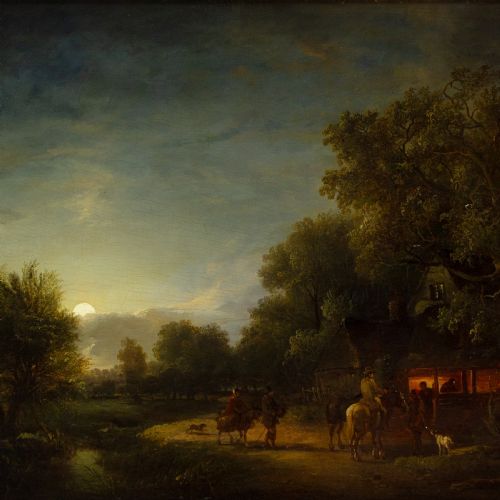 fig 5. John Berney Crome, Wayfarers At The Smithy, Hingham, Norfolk, 19th-Century Oil Painting