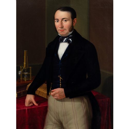 MID19THCENTURY FRENCH SCHOOL PORTRAIT OF A CHEMIST ANTIQUE OIL PAINTING - ADDITIONAL PHOTO 1