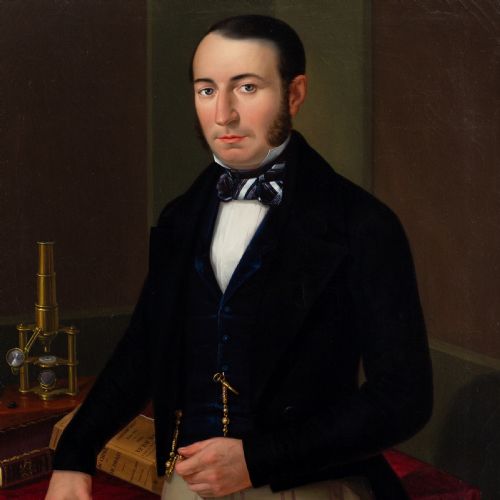 MID19THCENTURY FRENCH SCHOOL PORTRAIT OF A CHEMIST ANTIQUE OIL PAINTING - ADDITIONAL PHOTO 3