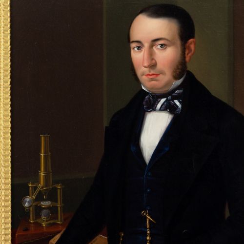 MID19THCENTURY FRENCH SCHOOL PORTRAIT OF A CHEMIST ANTIQUE OIL PAINTING - ADDITIONAL PHOTO 5