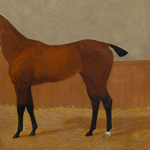 THOMAS HENRY BRENTNALL BAY RACEHORSE IN A STALL ANTIQUE OIL PAINTING - ADDITIONAL PHOTO 6