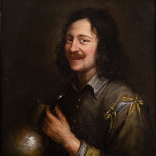 JAN COSSIERS CIRCLE PORTRAIT OF A MAN HOLDING A JUG ANTIQUE OIL PAINTING - ADDITIONAL PHOTO 2