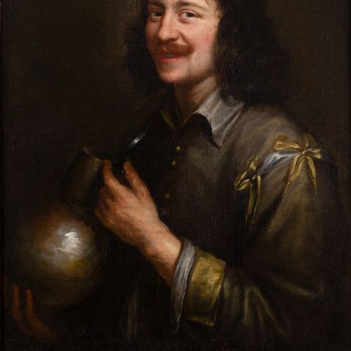 JAN COSSIERS CIRCLE PORTRAIT OF A MAN HOLDING A JUG ANTIQUE OIL PAINTING - ADDITIONAL PHOTO 4