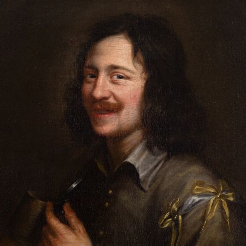 JAN COSSIERS CIRCLE PORTRAIT OF A MAN HOLDING A JUG ANTIQUE OIL PAINTING - ADDITIONAL PHOTO 5