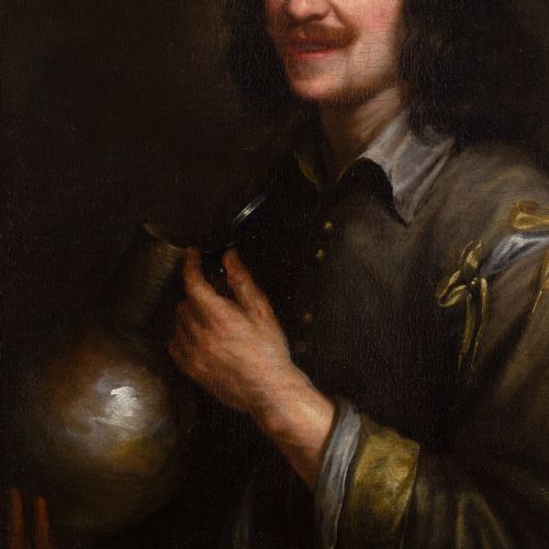 JAN COSSIERS CIRCLE PORTRAIT OF A MAN HOLDING A JUG ANTIQUE OIL PAINTING - ADDITIONAL PHOTO 6