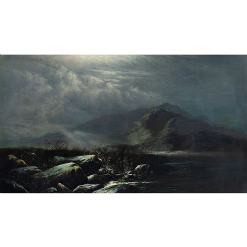 WALTER HEATH WILLIAMS WELSH MOUNTAIN RIVER NOCTURNE ANTIQUE OIL PAINTING - ADDITIONAL PHOTO 1
