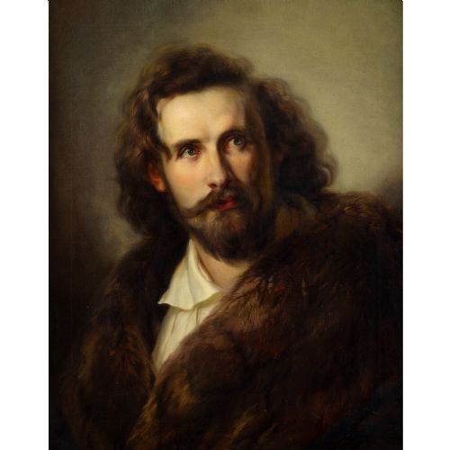 WILHELM TRAUTSCHOLD PORTRAIT OF A GENTLEMAN WITH A FUR COLLAR ANTIQUE OIL PAINTING - ADDITIONAL PHOTO 1