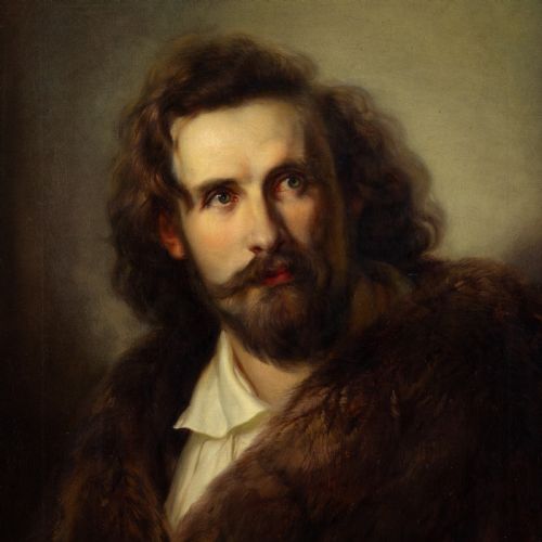 WILHELM TRAUTSCHOLD PORTRAIT OF A GENTLEMAN WITH A FUR COLLAR ANTIQUE OIL PAINTING - ADDITIONAL PHOTO 3