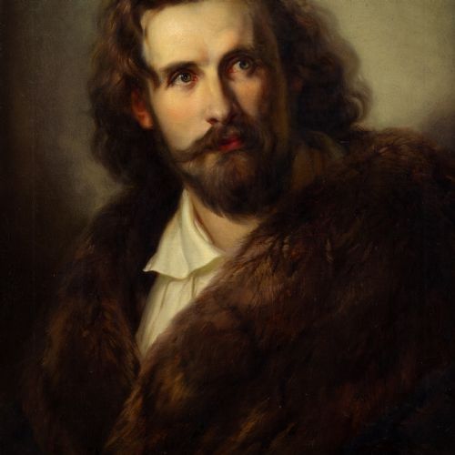 WILHELM TRAUTSCHOLD PORTRAIT OF A GENTLEMAN WITH A FUR COLLAR ANTIQUE OIL PAINTING - ADDITIONAL PHOTO 4