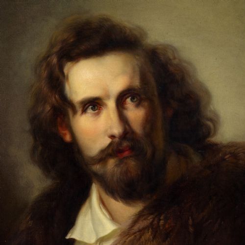 WILHELM TRAUTSCHOLD PORTRAIT OF A GENTLEMAN WITH A FUR COLLAR ANTIQUE OIL PAINTING - ADDITIONAL PHOTO 5