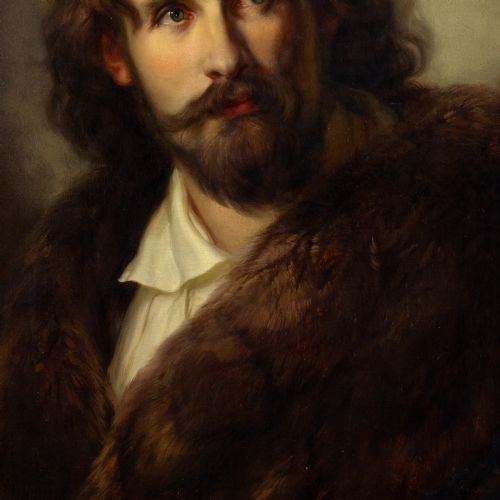 WILHELM TRAUTSCHOLD PORTRAIT OF A GENTLEMAN WITH A FUR COLLAR ANTIQUE OIL PAINTING - ADDITIONAL PHOTO 6