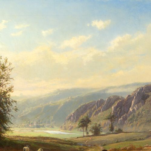 GIULIO CECCHINI PASTORAL LANDSCAPE WITH MOUNTAINS LAKE ANTIQUE OIL PAINTING - ADDITIONAL PHOTO 5
