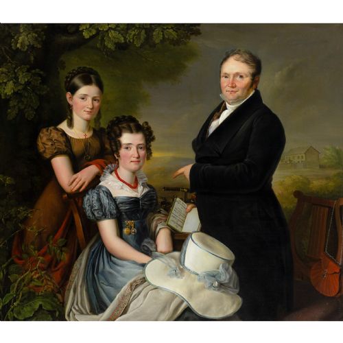 CARL ADOLF MENDE ATTRIBUTED PORTRAIT OF JEAN GERARD VONDERBANK FAMILY ANTIQUE OIL PAINTING - ADDITIONAL PHOTO 1