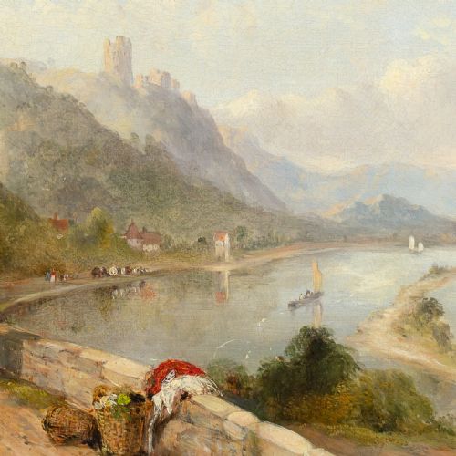 FREDERICK WATERS WATTS THE MENAI STRAIT ANTIQUE OIL PAINTING - ADDITIONAL PHOTO 5