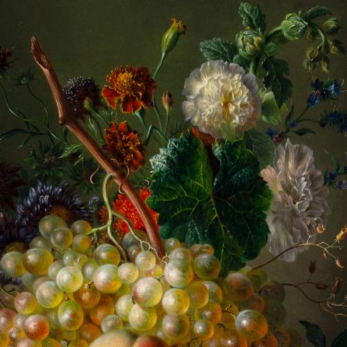 MID19THCENTURY GERMAN SCHOOL STILL LIFE WITH FRUIT FLOWERS AND BRANCHES ANTIQUE OIL PAINTING - ADDITIONAL PHOTO 6