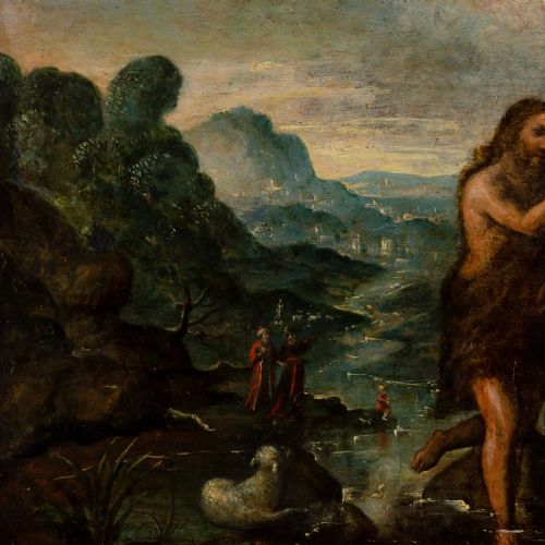 EARLY 17THCENTURY SPANISH SCHOOL THE BAPTISM OF CHRIST ANTIQUE OIL PAINTING - ADDITIONAL PHOTO 4