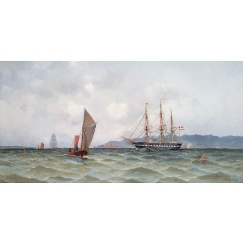 LUDVIG RICHARDE STEAM FRIGATE AT COPENHAGEN ANTIQUE OIL PAINTING - ADDITIONAL PHOTO 1