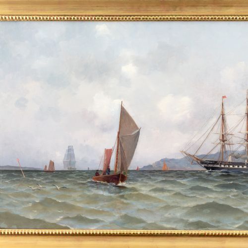 LUDVIG RICHARDE STEAM FRIGATE AT COPENHAGEN ANTIQUE OIL PAINTING - ADDITIONAL PHOTO 4