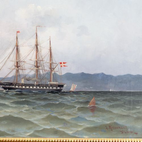 LUDVIG RICHARDE STEAM FRIGATE AT COPENHAGEN ANTIQUE OIL PAINTING - ADDITIONAL PHOTO 6