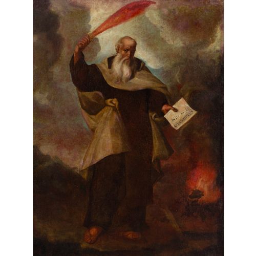 MID17THCENTURY MADRID SCHOOL SAINT ELIJAH ANTIQUE OIL PAINTING - ADDITIONAL PHOTO 1