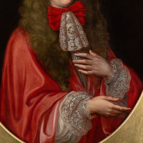 EARLY 18THCENTURY FLEMISH SCHOOL PORTRAIT OF A GENTLEMAN IN A RED ROBE ANTIQUE OIL PAINTING - ADDITIONAL PHOTO 4