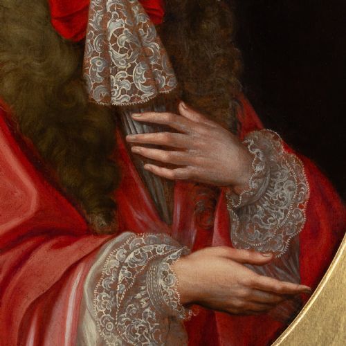 EARLY 18THCENTURY FLEMISH SCHOOL PORTRAIT OF A GENTLEMAN IN A RED ROBE ANTIQUE OIL PAINTING - ADDITIONAL PHOTO 6