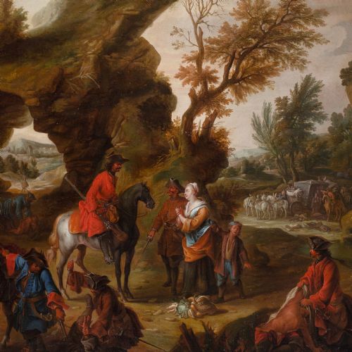 MICHEL LANDOIS THE STAGECOACH ROBBERY ANTIQUE OIL PAINTING - ADDITIONAL PHOTO 2