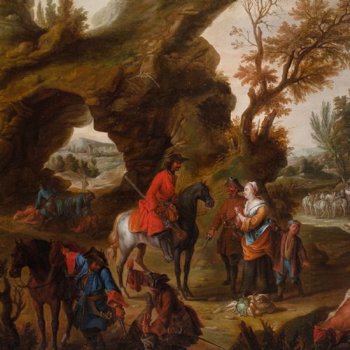 MICHEL LANDOIS THE STAGECOACH ROBBERY ANTIQUE OIL PAINTING - ADDITIONAL PHOTO 3