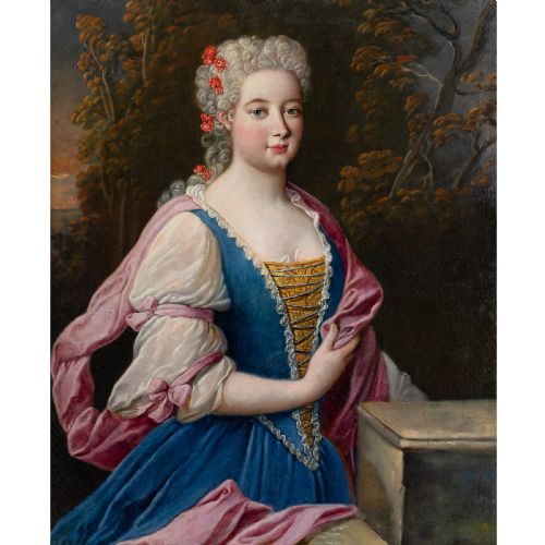 NICOLAS FOUCH PORTRAIT OF A LADY AS FLORA GODDESS OF SPRING ANTIQUE OIL PAINTING - ADDITIONAL PHOTO 1