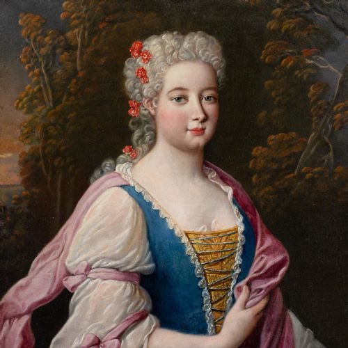 NICOLAS FOUCH PORTRAIT OF A LADY AS FLORA GODDESS OF SPRING ANTIQUE OIL PAINTING - ADDITIONAL PHOTO 2