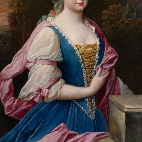 NICOLAS FOUCH PORTRAIT OF A LADY AS FLORA GODDESS OF SPRING ANTIQUE OIL PAINTING - ADDITIONAL PHOTO 3