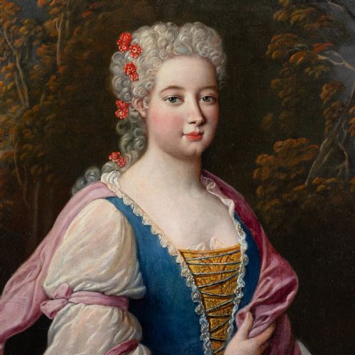 NICOLAS FOUCH PORTRAIT OF A LADY AS FLORA GODDESS OF SPRING ANTIQUE OIL PAINTING - ADDITIONAL PHOTO 4