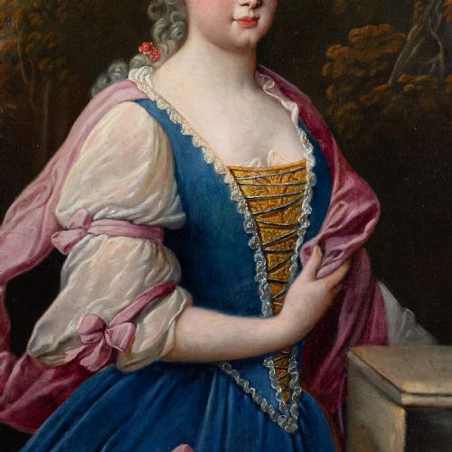 NICOLAS FOUCH PORTRAIT OF A LADY AS FLORA GODDESS OF SPRING ANTIQUE OIL PAINTING - ADDITIONAL PHOTO 5