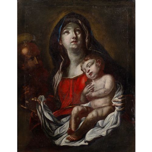FRANCESCO SOLIMENA WORKSHOP THE VIRGIN CHILD WITH SAINT JOSEPH ANTIQUE OIL PAINTING - ADDITIONAL PHOTO 1