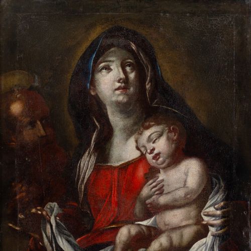 FRANCESCO SOLIMENA WORKSHOP THE VIRGIN CHILD WITH SAINT JOSEPH ANTIQUE OIL PAINTING - ADDITIONAL PHOTO 4