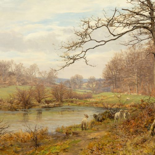FRANK WALTON RIVER LANDSCAPE LATE AUTUMN ANTIQUE OIL PAINTING - ADDITIONAL PHOTO 2