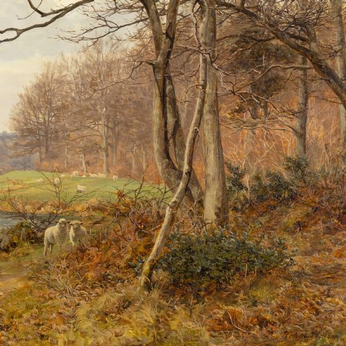 FRANK WALTON RIVER LANDSCAPE LATE AUTUMN ANTIQUE OIL PAINTING - ADDITIONAL PHOTO 6