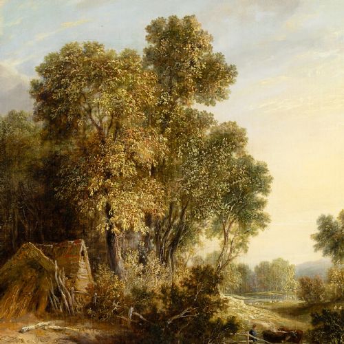 HENRY HARRIS LINES RUSTIC SCENE WITH DROVER ANTIQUE OIL PAINTING - ADDITIONAL PHOTO 4