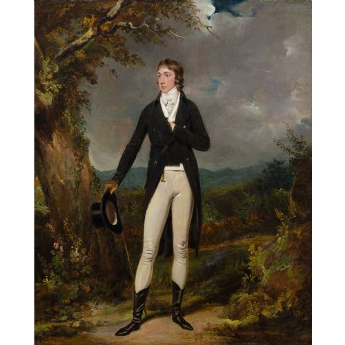 EARLY 19THCENTURY ENGLISH SCHOOL PORTRAIT OF A GENTLEMAN IN A LANDSCAPE ANTIQUE OIL PAINTING - ADDITIONAL PHOTO 1