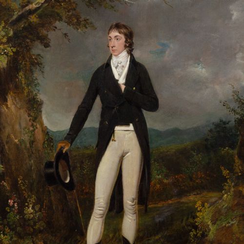 EARLY 19THCENTURY ENGLISH SCHOOL PORTRAIT OF A GENTLEMAN IN A LANDSCAPE ANTIQUE OIL PAINTING - ADDITIONAL PHOTO 2