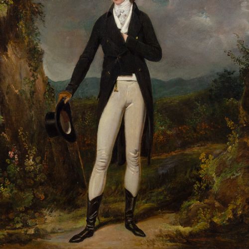 EARLY 19THCENTURY ENGLISH SCHOOL PORTRAIT OF A GENTLEMAN IN A LANDSCAPE ANTIQUE OIL PAINTING - ADDITIONAL PHOTO 3