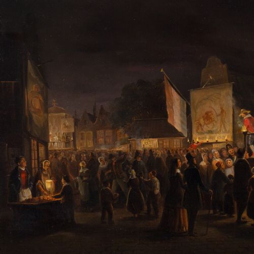 CHRISTOFFEL ALBERTUS VOS THE KERMIS IN AMSTERDAM ANTIQUE OIL PAINTING - ADDITIONAL PHOTO 3