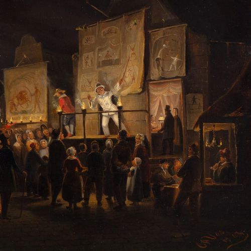 CHRISTOFFEL ALBERTUS VOS THE KERMIS IN AMSTERDAM ANTIQUE OIL PAINTING - ADDITIONAL PHOTO 5