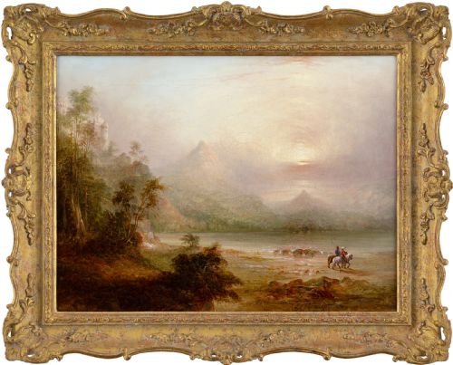 james baker pyne mountainous landscape with riders antique oil painting - CATEGORY: ANTIQUE ART - DATED 1850