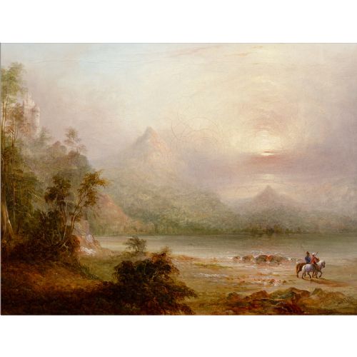 JAMES BAKER PYNE MOUNTAINOUS LANDSCAPE WITH RIDERS ANTIQUE OIL PAINTING - ADDITIONAL PHOTO 1