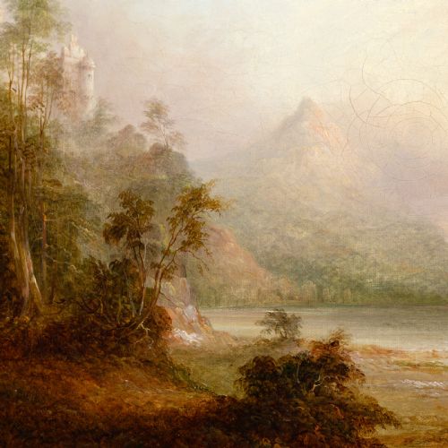 JAMES BAKER PYNE MOUNTAINOUS LANDSCAPE WITH RIDERS ANTIQUE OIL PAINTING - ADDITIONAL PHOTO 3