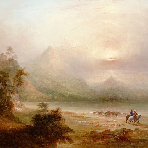 JAMES BAKER PYNE MOUNTAINOUS LANDSCAPE WITH RIDERS ANTIQUE OIL PAINTING - ADDITIONAL PHOTO 4