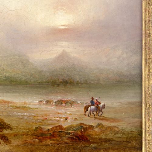 JAMES BAKER PYNE MOUNTAINOUS LANDSCAPE WITH RIDERS ANTIQUE OIL PAINTING - ADDITIONAL PHOTO 5