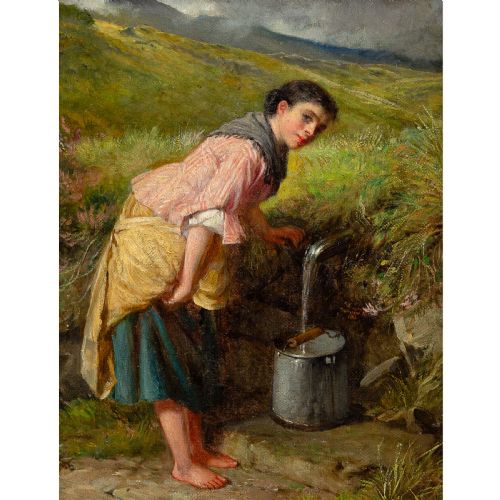 HAYNES KING GATHERING FROM THE SPRING ANTIQUE OIL PAINTING - ADDITIONAL PHOTO 1