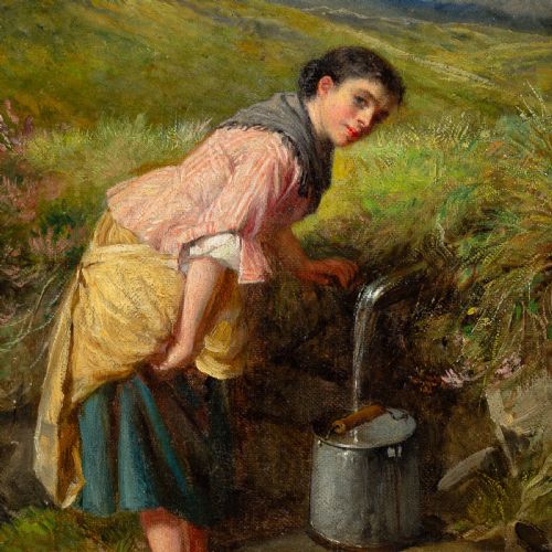 HAYNES KING GATHERING FROM THE SPRING ANTIQUE OIL PAINTING - ADDITIONAL PHOTO 2